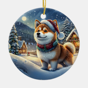 Shiba Inu Holiday Design by Rich AMeN Gill Ceramic Ornament