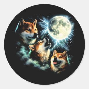 Shiba Inu Howling at the Moon Graphic Celestial Classic Round Sticker