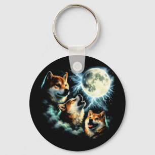 Shiba Inu Howling at the Moon Graphic Celestial Keychain
