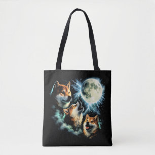 Shiba Inu Howling at the Moon Graphic Celestial   Tote Bag