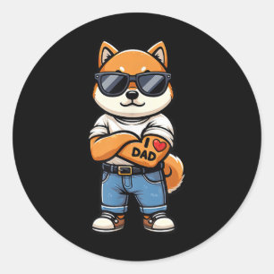 Shiba Inu I Love Dad Funny Dog Tattoo Classic Round Sticker