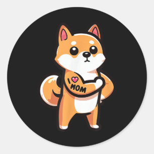 Shiba Inu I Love Mom Funny Dog Tattoo  Classic Round Sticker