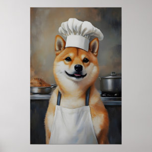 Shiba Inu In Chefs Hat Poster, Pet Poster, Shiba Poster