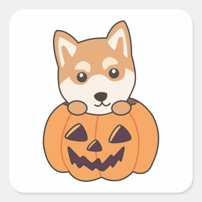 Shiba Inu In Pumpkin Sweet Dogs Happy Halloween Sq Square Sticker (Front)