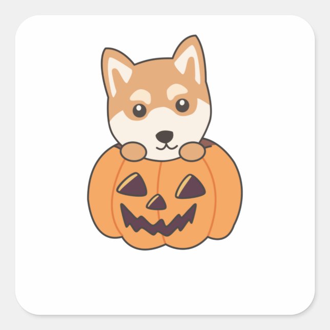 Shiba Inu In Pumpkin Sweet Dogs Happy Halloween Square Sticker (Front)