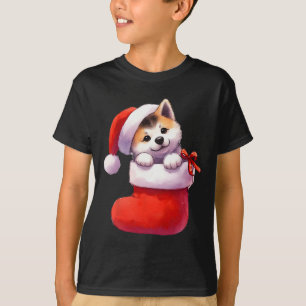 Shiba Inu In Sock Christmas Santa Hat Xmas Dog Lov T-Shirt