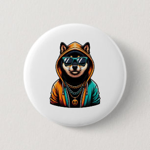 Shiba Inu in Streetwear Hoodie 2 Inch Round Button
