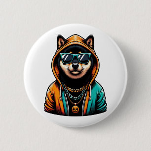 Shiba Inu in Streetwear Hoodie 2 Inch Round Button