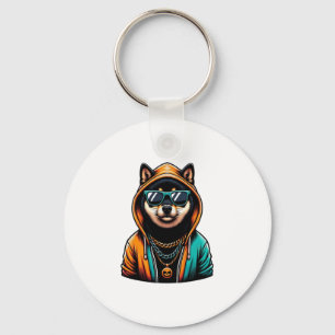 Shiba Inu in Streetwear Hoodie Keychain