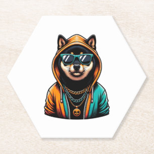 Shiba Inu in Streetwear Hoodie Paper Coaster