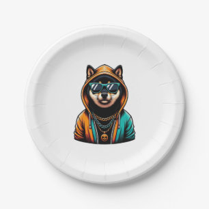 Shiba Inu in Streetwear Hoodie Paper Plate