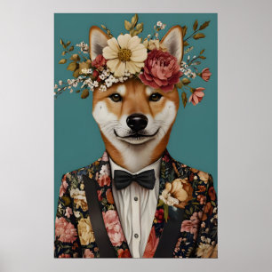 Shiba Inu In Suit Poster, Shiba Inu Portrait Poster