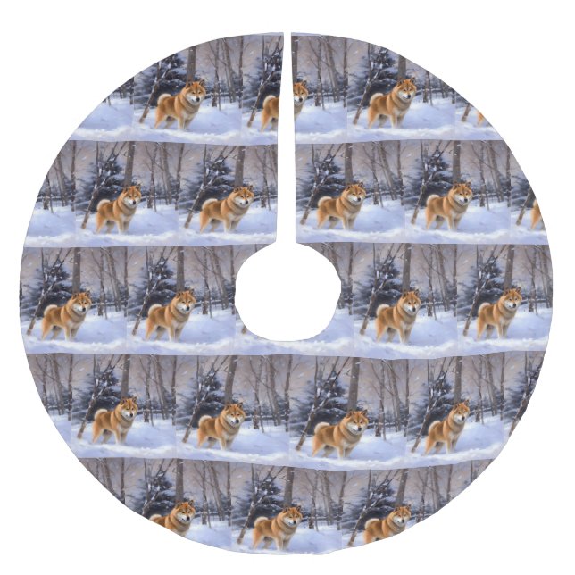Shiba Inu Let It Snow Christmas  Brushed Polyester Tree Skirt (Front)
