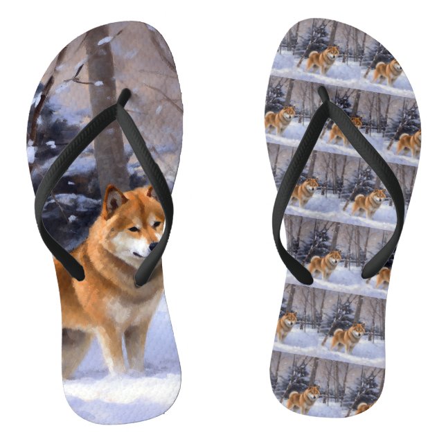 Shiba Inu Let It Snow Christmas  Flip Flops (Footbed)