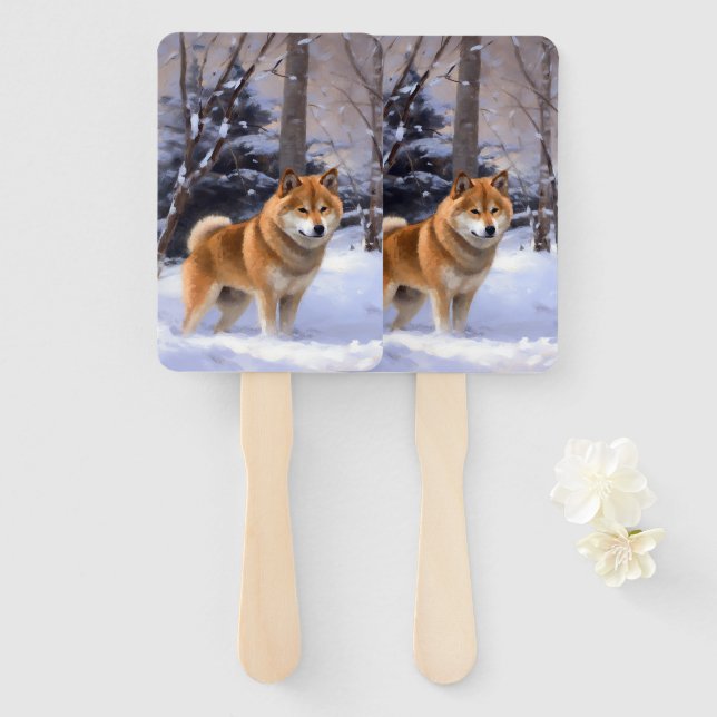 Shiba Inu Let It Snow Christmas  Hand Fan (Front and Back)