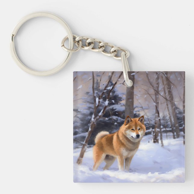Shiba Inu Let It Snow Christmas  Keychain (Front)