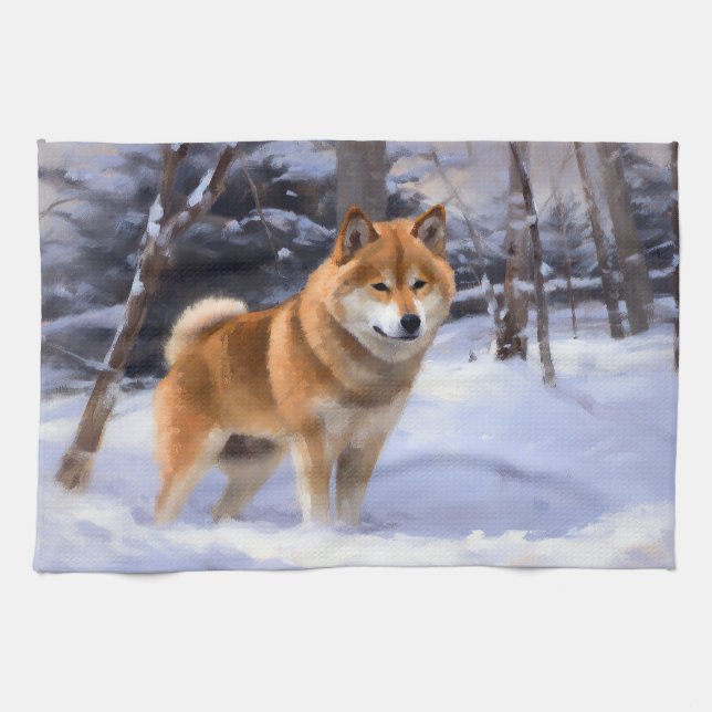Shiba Inu Let It Snow Christmas  Kitchen Towel (Horizontal)