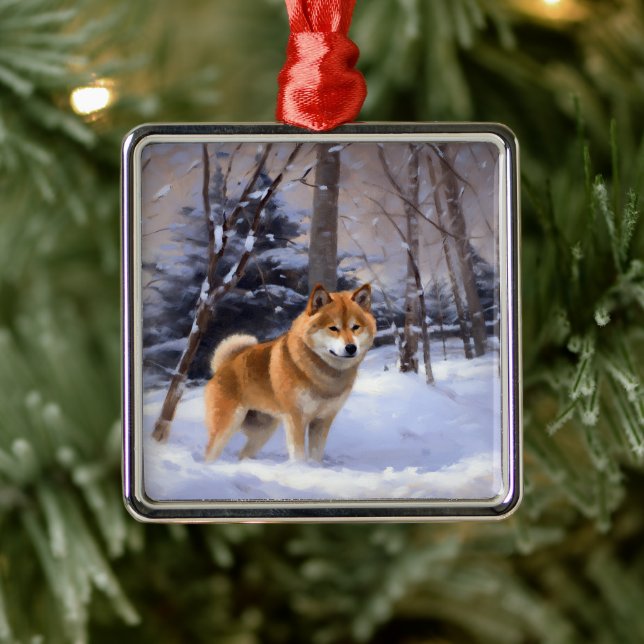 Shiba Inu Let It Snow Christmas  Metal Ornament (Tree)