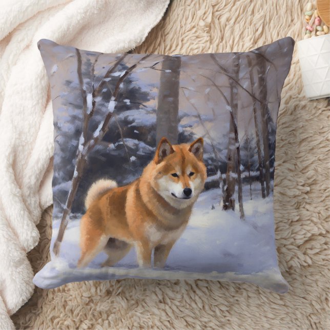 Shiba Inu Let It Snow Christmas  Throw Pillow (Blanket)