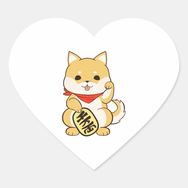 Shiba Inu Lucky Cat Pose Heart Sticker (Front)
