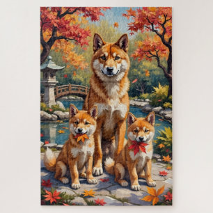 Shiba Inu Maple Garden Art Jigsaw Puzzle