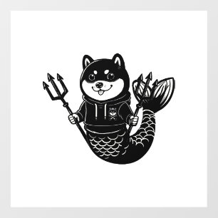 Shiba Inu Mermaid with Tridents Window Cling
