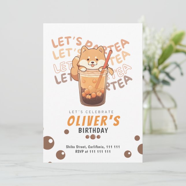 Shiba Inu Modern Birthday Party for Kid Thank You Card (Standing Front)