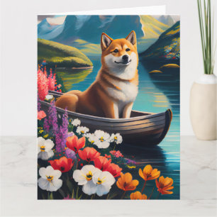 Shiba Inu on a Paddle: A Scenic Adventure Card