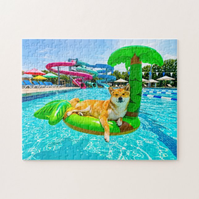 Shiba Inu on palm float Jigsaw Puzzle (Horizontal)