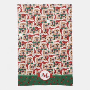 Shiba Inu Pattern Monogram Christmas Dog Kitchen Towel