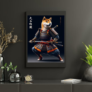 Shiba Inu Portrait Samurai Japanese Warrior Wall Poster