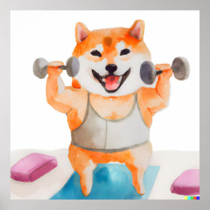 Shiba Inu Practicing Yoga Square Poster