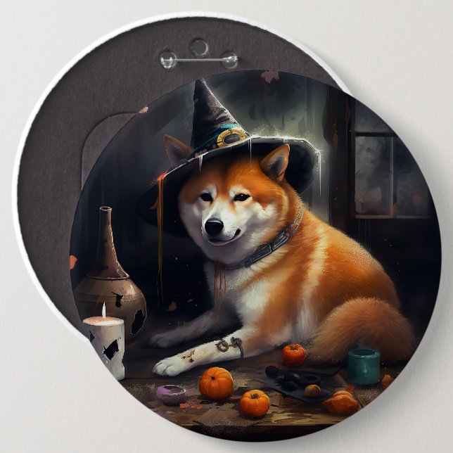 Shiba Inu Pumpkins Halloween Scary 6 Inch Round Button (Front & Back)