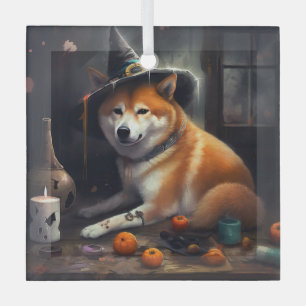 Shiba Inu Pumpkins Halloween Scary Glass Ornament