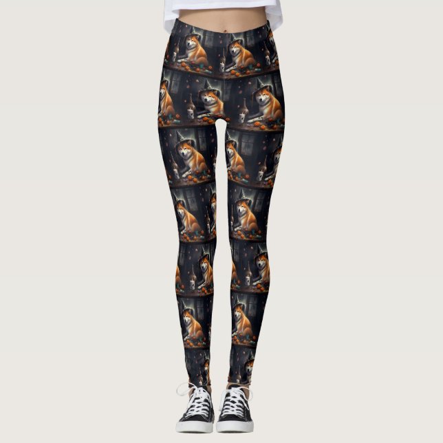 Shiba Inu Pumpkins Halloween Scary Leggings (Front)