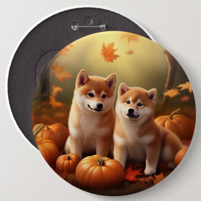 Shiba Inu Puppy Autumn Delight Pumpkin 6 Inch Round Button (Front & Back)