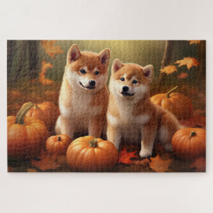 Shiba Inu Puppy Autumn Delight Pumpkin Jigsaw Puzzle