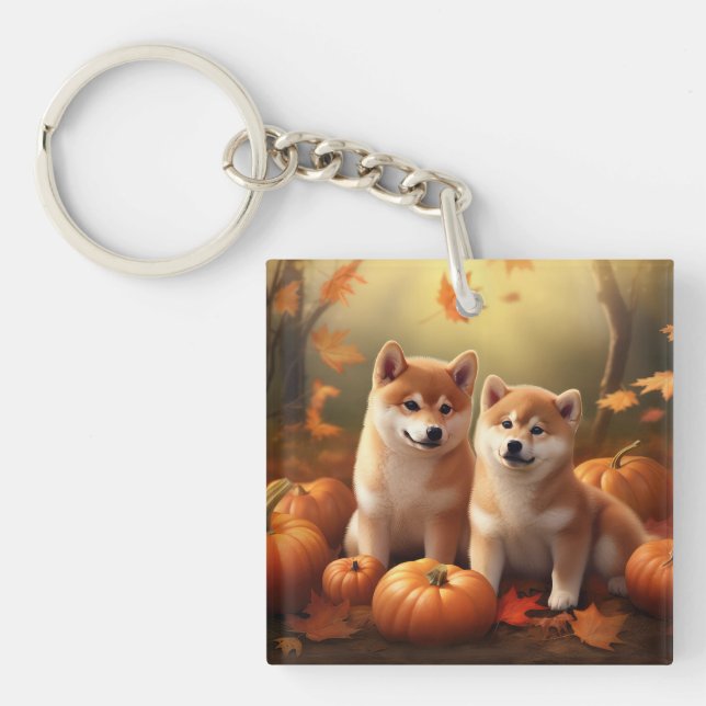 Shiba Inu Puppy Autumn Delight Pumpkin Keychain (Front)