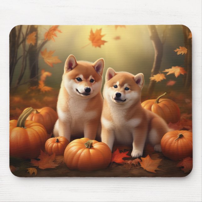 Shiba Inu Puppy Autumn Delight Pumpkin Mouse Pad (Front)