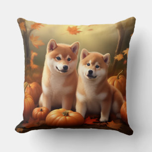 Shiba Inu Puppy Autumn Delight Pumpkin Throw Pillow