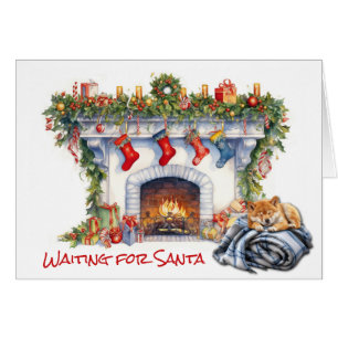 Shiba Inu Puppy Wait for Santa Fireplace