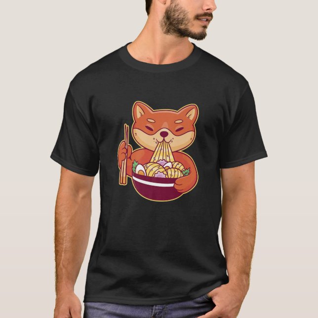 Shiba Inu Ramen Japanese Dog Eating Ramen Noodles T-Shirt (Front)
