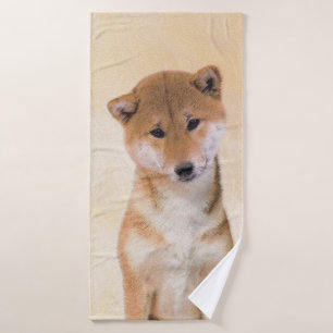 Shiba Inu (Red) Painting - Original Dog Art Bath Towel Set