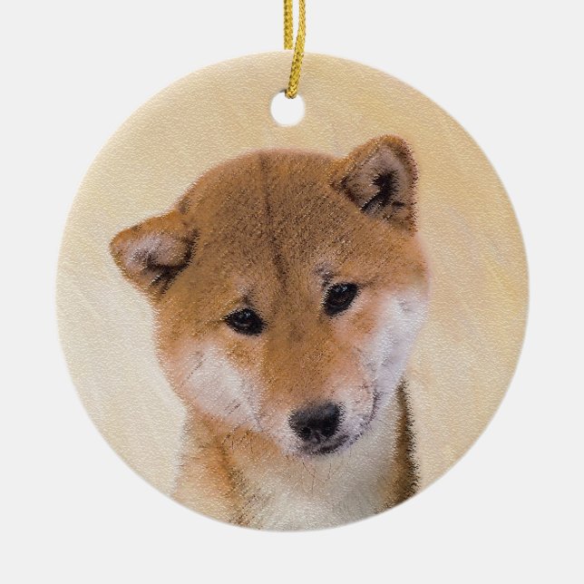 Shiba Inu (Red) Painting - Original Dog Art Ceramic Ornament (Front)