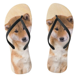 Shiba Inu (Red) Painting - Original Dog Art Flip Flops