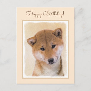 Shiba Inu (Red) Painting - Original Dog Art Postcard