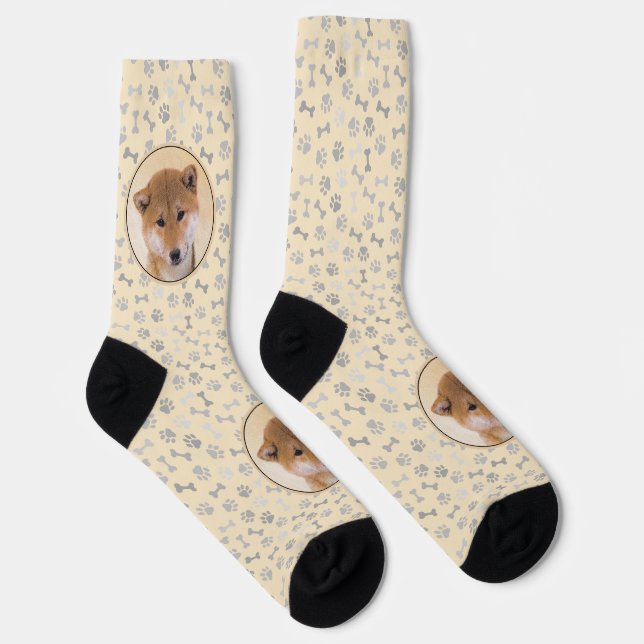 Shiba Inu (Red) Painting - Original Dog Art Socks (Right)