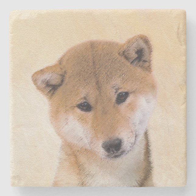 Shiba Inu (Red) Painting - Original Dog Art Stone Coaster (Front)