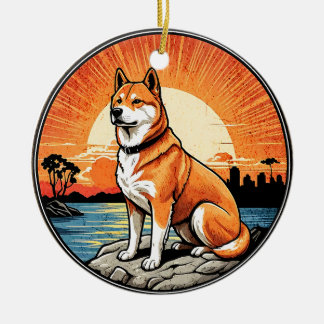 Shiba Inu Retro Sunset Dog Lover Ceramic Ornament