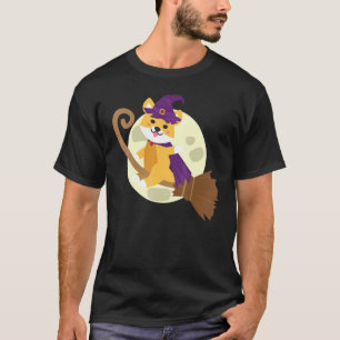 Shiba Inu Riding Witch Broom Cute Dog Halloween Co T-Shirt
